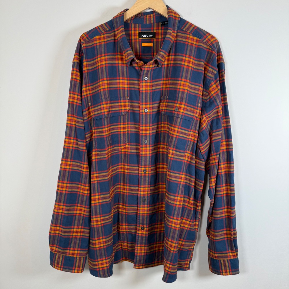 Orvis Men's XXL 2XL Flat Creek Tech Flannel Plaid Button Up Shirt Top Active Fit